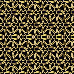 Seamless vector ornament in arabian style. Geometric black and golden abstract background. Grill with pattern for wallpapers and backgrounds
