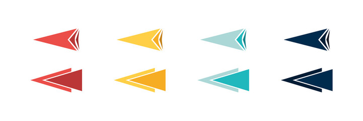 Arrow icon set. Colored arrow symbols. Arrow of different types. Arrow isolated vector graphic elements.