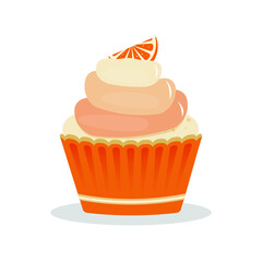 Orange cupcake, with a slice of citrus. Vector design of cupcake illustration.