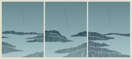 Schilderijen op glas minimalist lines landscape background in asian style in black and blue colours © Анна Удод