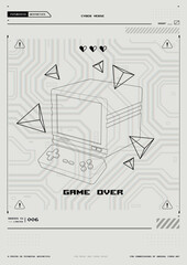 Tech Abstract poster template with HUD elements. cyber culture, Modern flyer for web and print. hacking, Cyberpunk futuristic poster. programming and virtual environments.