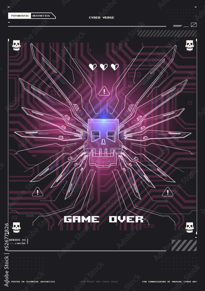 Poster tech abstract poster template with hud elements. cyber culture, modern flyer for web and print. hack