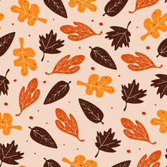 Seamless pattern with autumn leaves. Vector pattern for Thanksgiving, autunm, November, fabric, card.