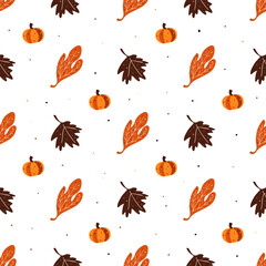Seamless pattern with pumpkin and different elements. Could be used as seamless patterns for fabric.
