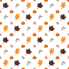 Autumn seamless pattern. Leaves and abstract elements. Great for paper, design of sketchbook, textile, gift wrap. 