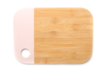 Modern wooden cutting board isolated on white background
