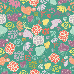  Abstract cactus and herbs seamless pattern. Abstract florals hand drawn seamless pattern.