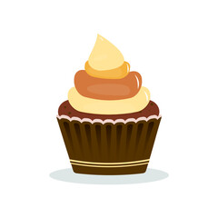 Chocolate caramel cupcake. Vector design of cupcake illustration. 