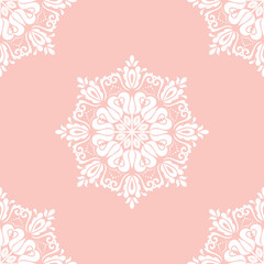 Classic seamless vector pattern. Damask orient pink and white ornament. Classic vintage background. Orient pattern for fabric, wallpapers and packaging