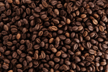 Heap of roasted coffee bean top view. 3D illustration.