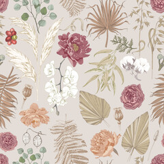 Seamless pattern with boho dried flowers