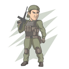 cartoon illustration of a soldier. white background