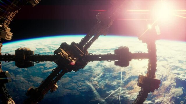 Highly detailed huge spaceship approaching to the Earth