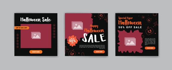 Social media post template for halloween sale. Sales banner for halloween celebration.