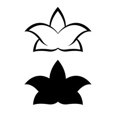 Set lilies silhouette, logo or tattoo, decorative flower isolated on white background. Floral illustration, nature