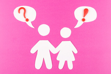 Silhouettes of girl and guy with a speech balloona man has 