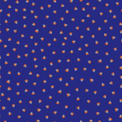 Ditzy doodle scribble circles vector seamless pattern background. Hand-drawn tiny trios of scribbled circles repeat on indigo backdrop. Tropical color abstract scattered design. All over over print