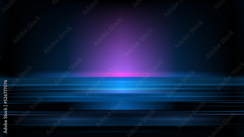 Poster digital futuristic showcase concept empty show scene. abstract geometric fantasy glow neon line back