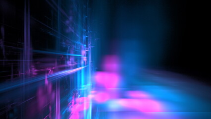 Abstract glowing geometric background. Modern digital technologies, an element of design and decoration. Geometric fantasy glow neon line background, technology banner. 3d render