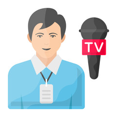 fashion journalist vector icon design, Glamour and beauty symbol, Haute couture Sign, Fashion Show and Exhibition stock illustration, TV news anchor Concept