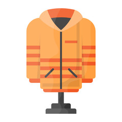 Collar Zipper Outwear Coat vector icon design, Glamour and beauty symbol, Haute couture Sign, Fashion Show and Exhibition stock illustration, Men Winter Warm Thicken Padded Down Jacket on stand Concep