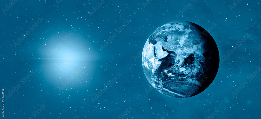 Fototapete View of Planet Earth from outer space with millions of stars around it.