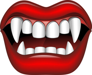 Vampier Bloody Scary Red Lips Mouth met grote hoektanden illustratie geïsoleerd element