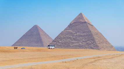Fototapeta na wymiar Modern forms of transport at the pyramids of Giza, Egypt