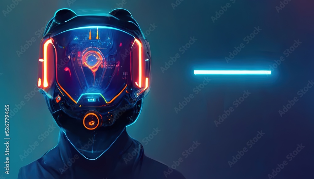 Aufkleber Digital network user with virtual reality helmet on blue