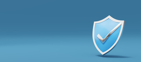 3d guardian shield check security on blue background. Security app. Mobile banking, Online payment service. Technology privacy protection concept. Saving money. Abstract minimal studio. 3d rendering.