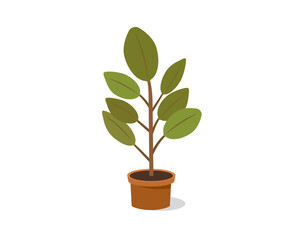 Office tree (flower) in a pot. Interior, home comfort. Vector icon.