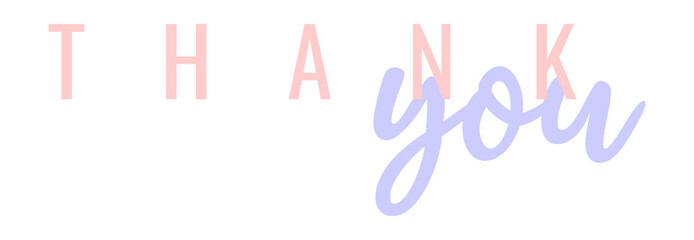 Thank You Hand Lettering. Typography Design Inspiration. Pink and blue colored. On a white background. Vector