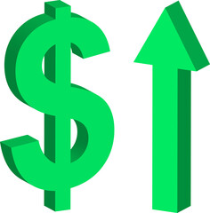 3d symbol of green color rising dollar currency