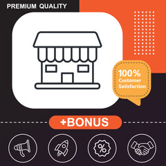 Shop icon. With orange and black background