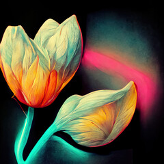 Neon Flowers Decorative Art Printable Illustration