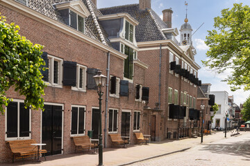 Street with the town hall of the city of Hellevoetsluis in the Netherlands.