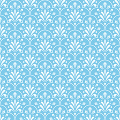 Fototapeta na wymiar Flower geometric pattern. Seamless vector background. White and blue ornament