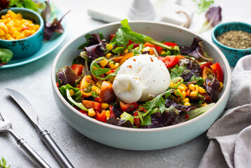 Burrata cheese with vegetable salad