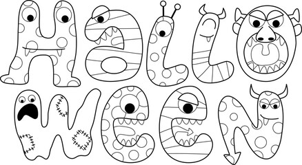 Handmade Halloween word, monsters alphabet