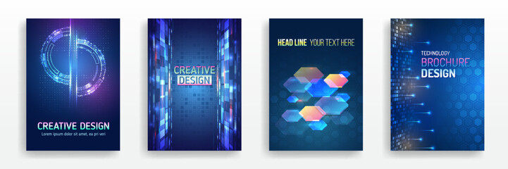 Technology background design, booklet, leaflet, annual report layout. Science cover design for business presentation. Hi-tech brochure flyer template. Abstract futuristic design concept.