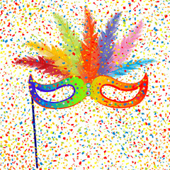 Isolated carnival mask with confetti
