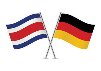 Costa Rica and Germany crossed flags. Costa Rican and German flags on white background. Vector icon set. Vector illustration.