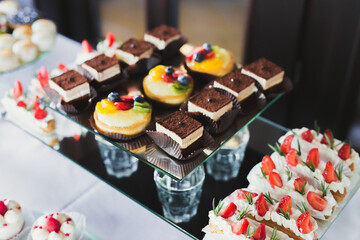 Delicious wedding reception candy bar dessert table