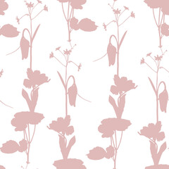 Seamless delicate pattern with spring line flowers silhouette. Bright spring  flowers illustration.