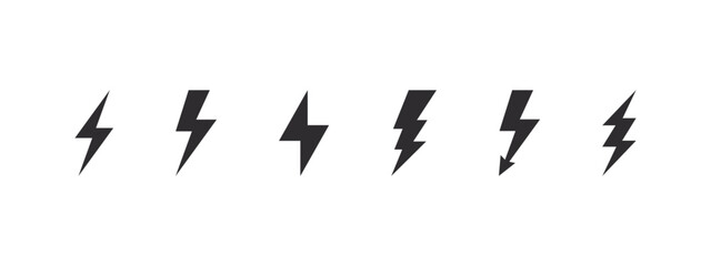 Thunderbolt icons. Set lightning bolts. Bolt lighting icons. Vector illustration