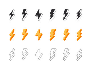 Lightnings. Thunderbolt icons. Set lightning bolts. Flash lighting icons. Vector illustration