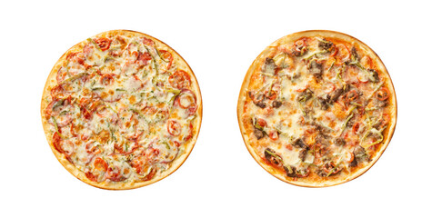 set of 2 types of italian meat pizza: assorty, meat, salami. Pizza for your menu, pizza mockup,...