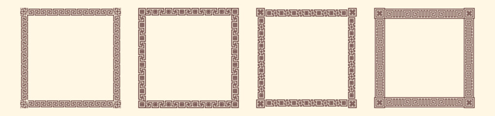 Obraz premium Greek key border, square frames collection. Decorative ancient meander, greece ornamental set with repeated geometric motif. Easy to make rectangle frame.