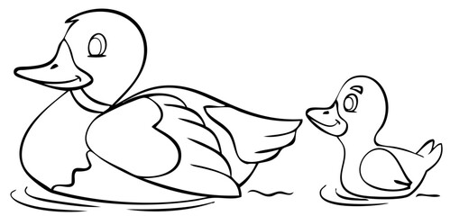 Duck. Element for coloring page. Cartoon style.