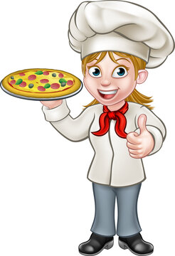 Female Pizza Chef Cartoon Character